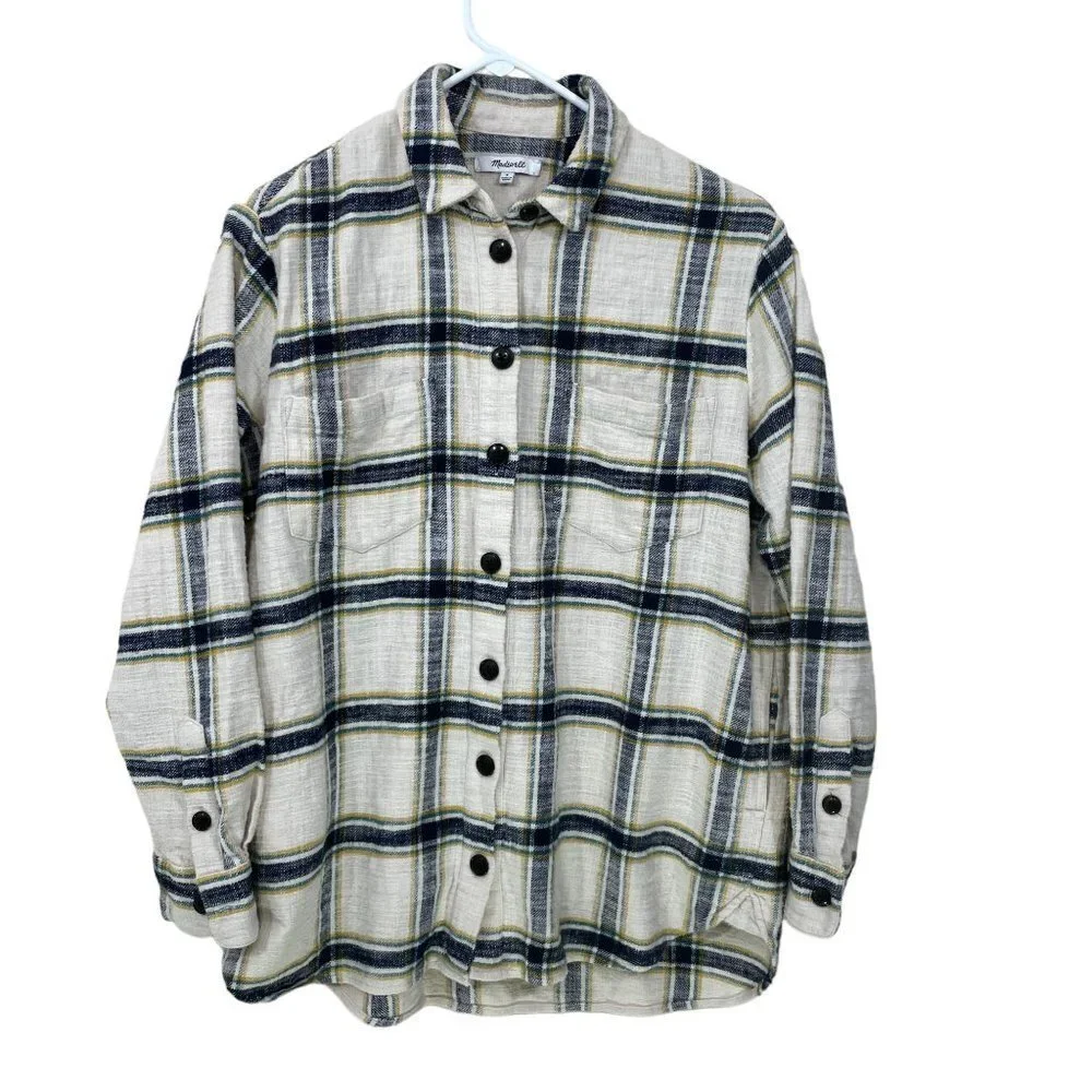 Madewell‎ Size S Oversized Ex-Boyfriend Flannel Shirt Caney Plaid Pockets MA866